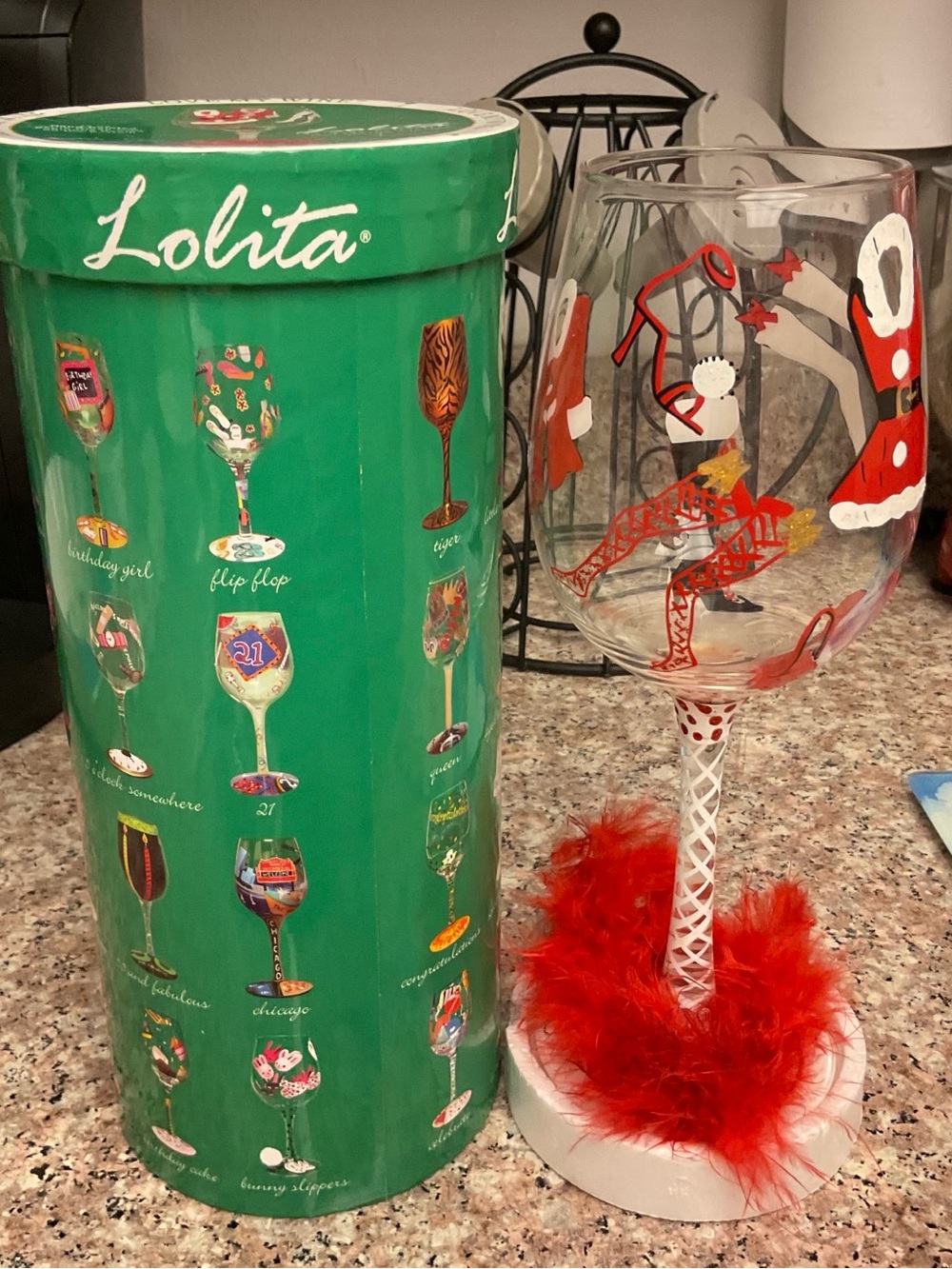 Lolita White Base Glass Dome with Red Feather Accent
